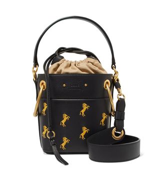 Chloé + Roy Mini Embroidered Leather Bucket Bag