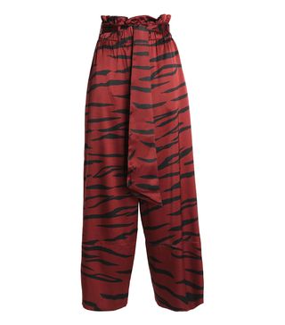 Ganni + Zebra-Print Silk-Blend Satin Wide-Leg Pants