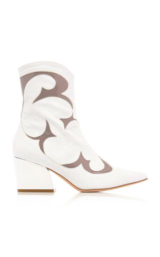 Tibi + Felix Two-Tone Patent and Textured-Leather Ankle Boots