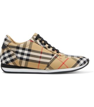 Burberry + Leather-Trimmed Checked Canvas Sneakers
