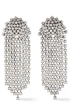 Kenneth Jay Lane + Gunmetal-Tone Crystal Clip Earrings