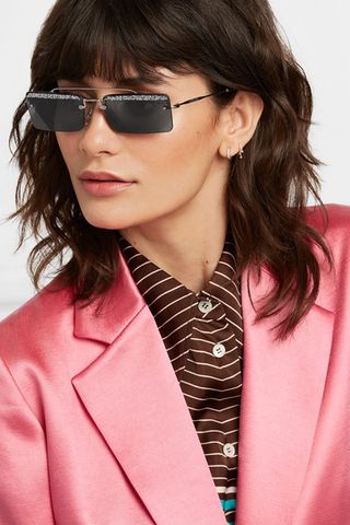 Miu Miu + Crystal-Embellished Square-Frame Silver-Tone and Acetate Sunglasses