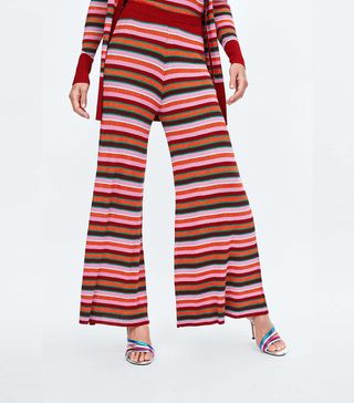 Zara + Striped Pants With Metallic Thread