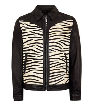 Topman + Black Leather Zebra-Print Jacket