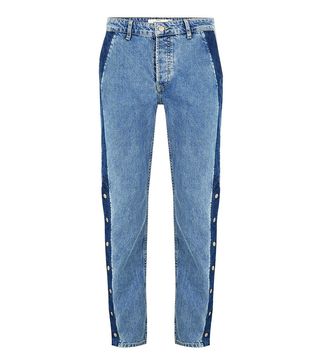 Topman + Blue Straight Fit Jeans With Side Poppers