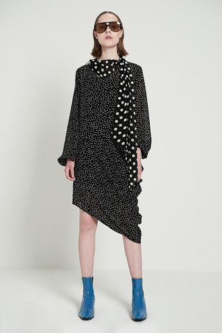 Front Row Shop + Asymmetric Polka Dot Midi Dress With Scarf