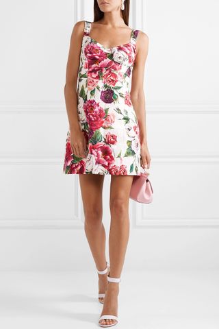 Dolce & Gabbana + Floral-Print Cotton-Blend Cloqué Mini Dress