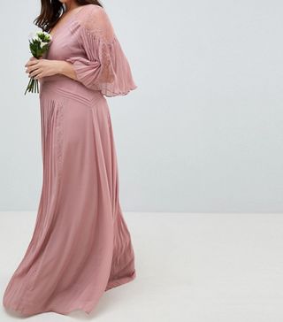 ASOS Curve + Bridesmaid Pleated Paneled Flutter Sleeve Maxi Dress