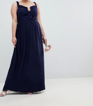 ASOS Curve + Bridesmaid Ruched Mesh Bardot Maxi Dress