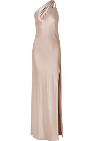 Michelle Mason + One-Shoulder Silk-Charmeuse Gown