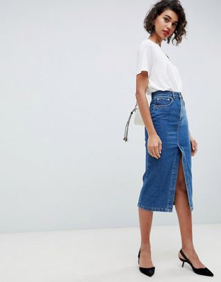 ASOS Design + Denim Midi Skirt