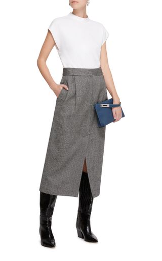 Tibi + Herringbone Wool and Cashmere-Blend Midi Skirt