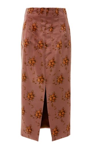 Brock Collection + Sorrel Floral-Print Satin Midi Skirt
