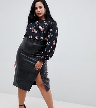 Fashion Union Plus + Pu Pencil Skirt With Side Split