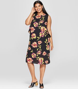 Who What Wear + Floral Print Sleeveless Ruffle Midi Dress