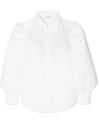 Frame + Ruched Cotton-poplin Shirt