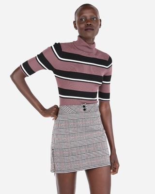 Express + Stripe Ribbed Elbow Sleeve Turtleneck Sweater