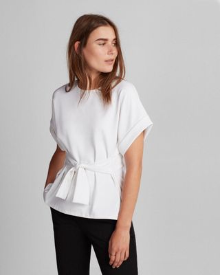 Express + Tie Waist Rolled Sleeve Blouse