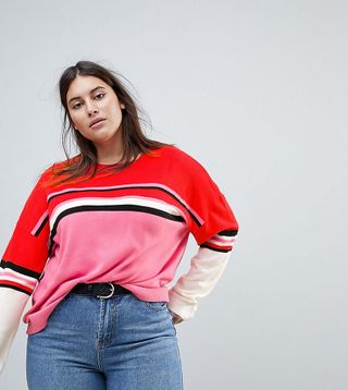 ASOS Curve + Sweater With Crew Neck in Color Block Stripe