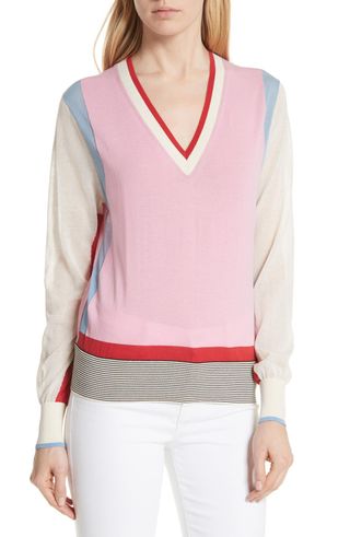 Diane von Furstenberg + Colorblock Cotton Blend Sweater