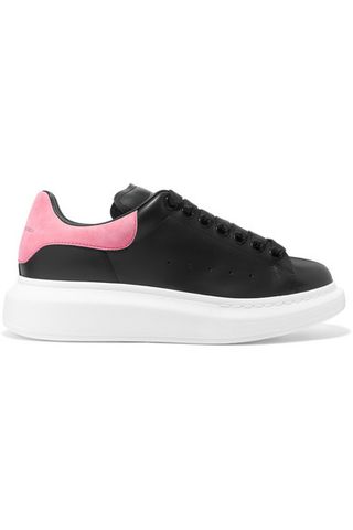 Alexander McQueen + Suede-Trimmed Leather Exaggerated-Sole Sneakers