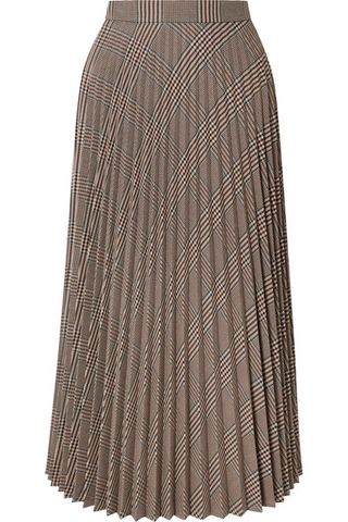 MM6 Maison Margiela + Pleated Checked Woven Midi Skirt