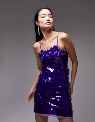 Topshop + Sequin Disc Mini Dress in Purple