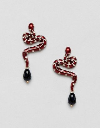 DesignB London + Embellished Snake Drop Earrings
