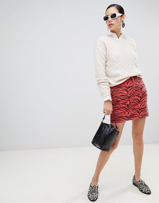 New Look + Animal Print Denim Mini Skirt