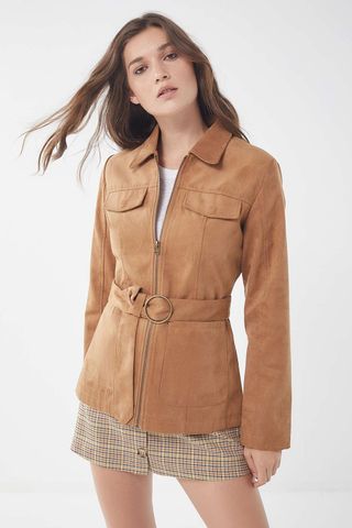 Urban Outfitters + Faux Suede Belted Safari Jacket