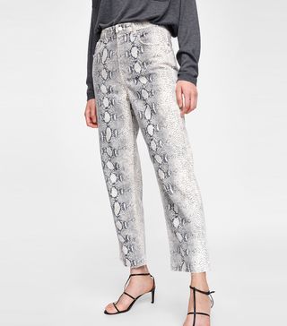 Zara + ZW Premium Cropped Snake Print Jeans