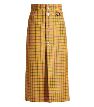 Balenciaga + Checked Button-Front Pencil Skirt