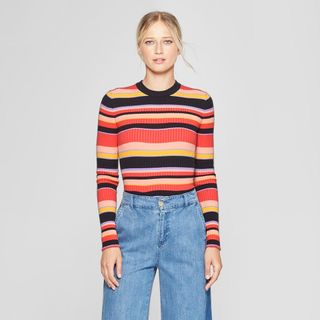 Who What Wear + Striped Long Sleeve Crew Sweater