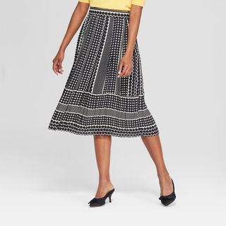 Who What Wear + Floral Print Mix Pleated Skirt