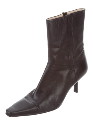 Chanel + Leather Pointed-Toe Ankle Boots