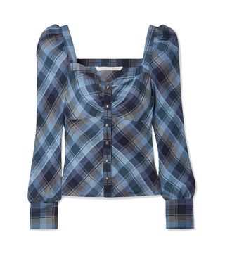 Veronica Beard + Frankie Ruched Checked Cotton-Blend Top