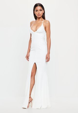 Missguided + Peace + Love White Slip Fishtail Maxi Dress