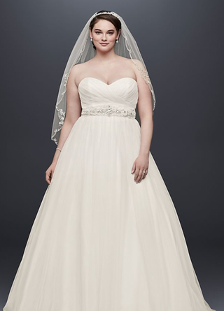 David's Bridal Collection + Plus Size Strapless Sweetheart Tulle Wedding Dress