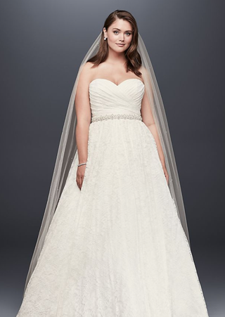 David's Bridal Collection + Plus Size Lace Sweetheart Ball Gown Wedding Dress
