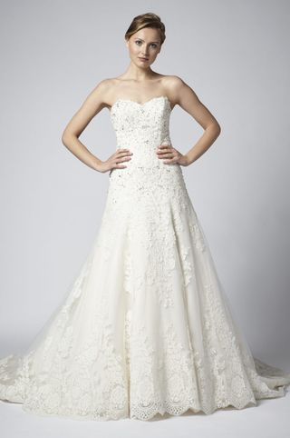 Henry Roth + Strapless Lace Beaded A-Line Wedding Dress