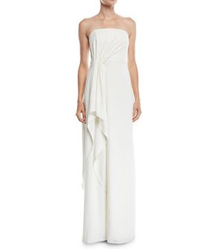 Halston Heritage + Strapless Crepe Gown w/Draped Front