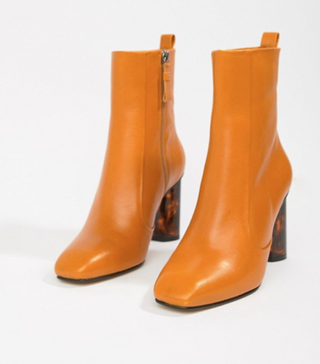 Kurt Geiger London + Mustard Leather Heeled Ankle Boots