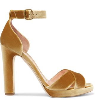 Rupert Sanderson + Meadow Metallic Velvet Platform Sandals