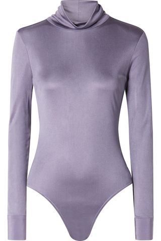 Sea + Midnight Stretch Silk-Jersey Turtleneck Bodysuit