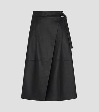 Whistles + Leather Wrap Midi Skirt
