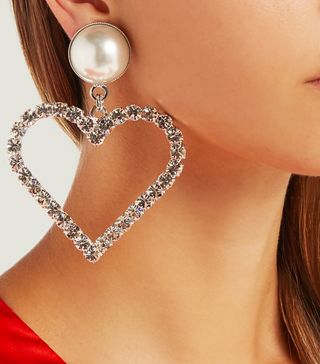 Alessandra Rich + Crystal Heart Charm Earrings