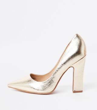 River Island + Gold Wide-Fit Court Heels