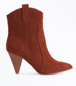 New Look + Wide-Fit Tan Suedette Cone Heel Western Boots