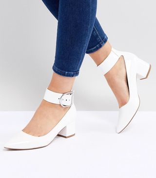 ASOS + Samber White Wide-Fit Mid Heels