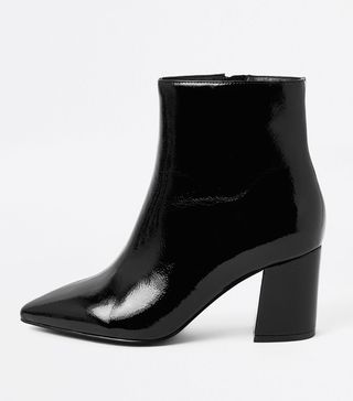 River Island + Black Patent Ankle Boots